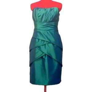 Jade Iridescent Emerald Green Formal Strapless Tea Length Dress US 10